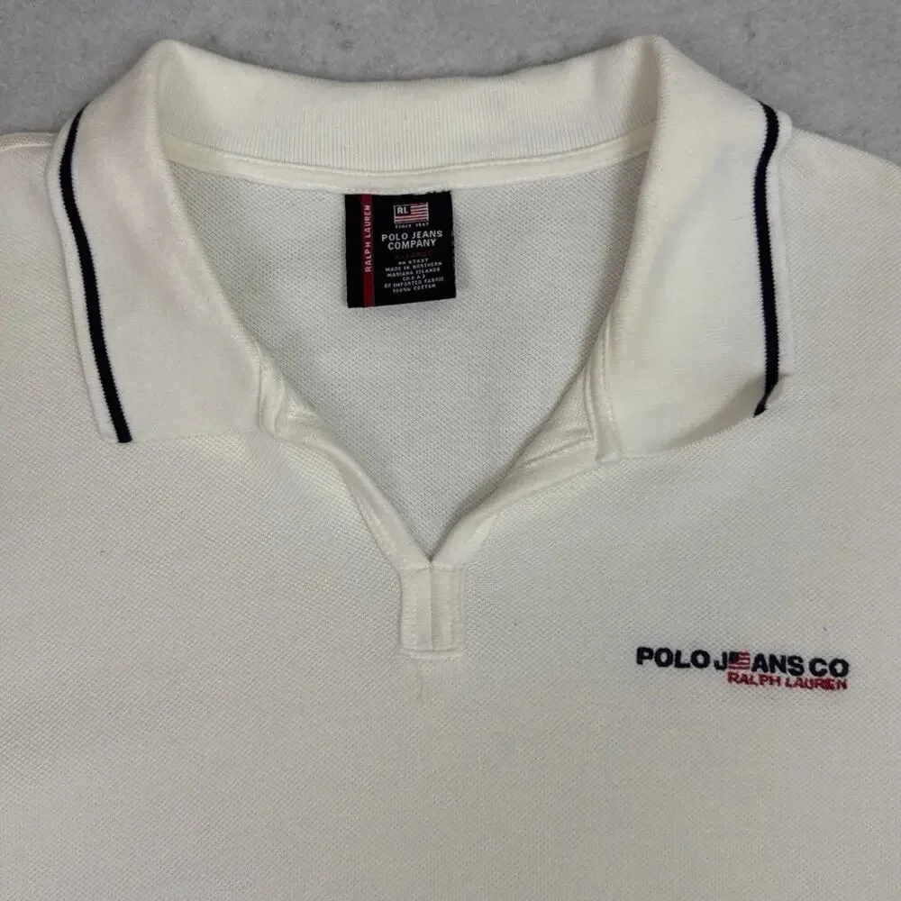 Polo Jeans Co By Ralph Lauren Polo Shirt Mens XL Cream Cotton Vintage Logo